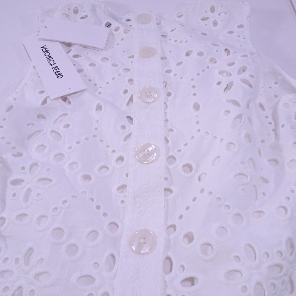 Veronica Beard  Adelyn Eyelet Sleeveless Top Sz 0 NWT 348 White IRRG - Picture 9 of 16
